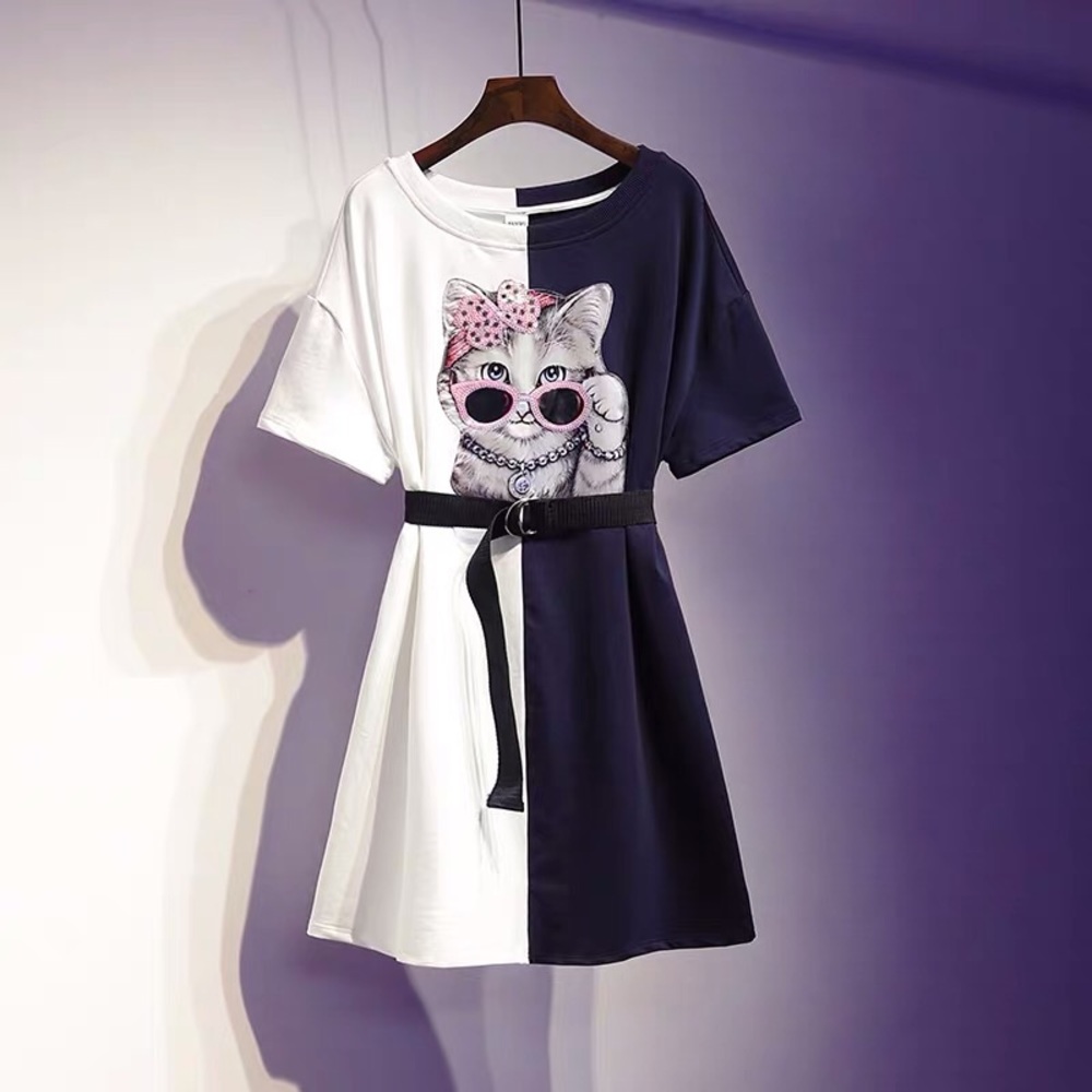 Duo color long t-shirt with belt